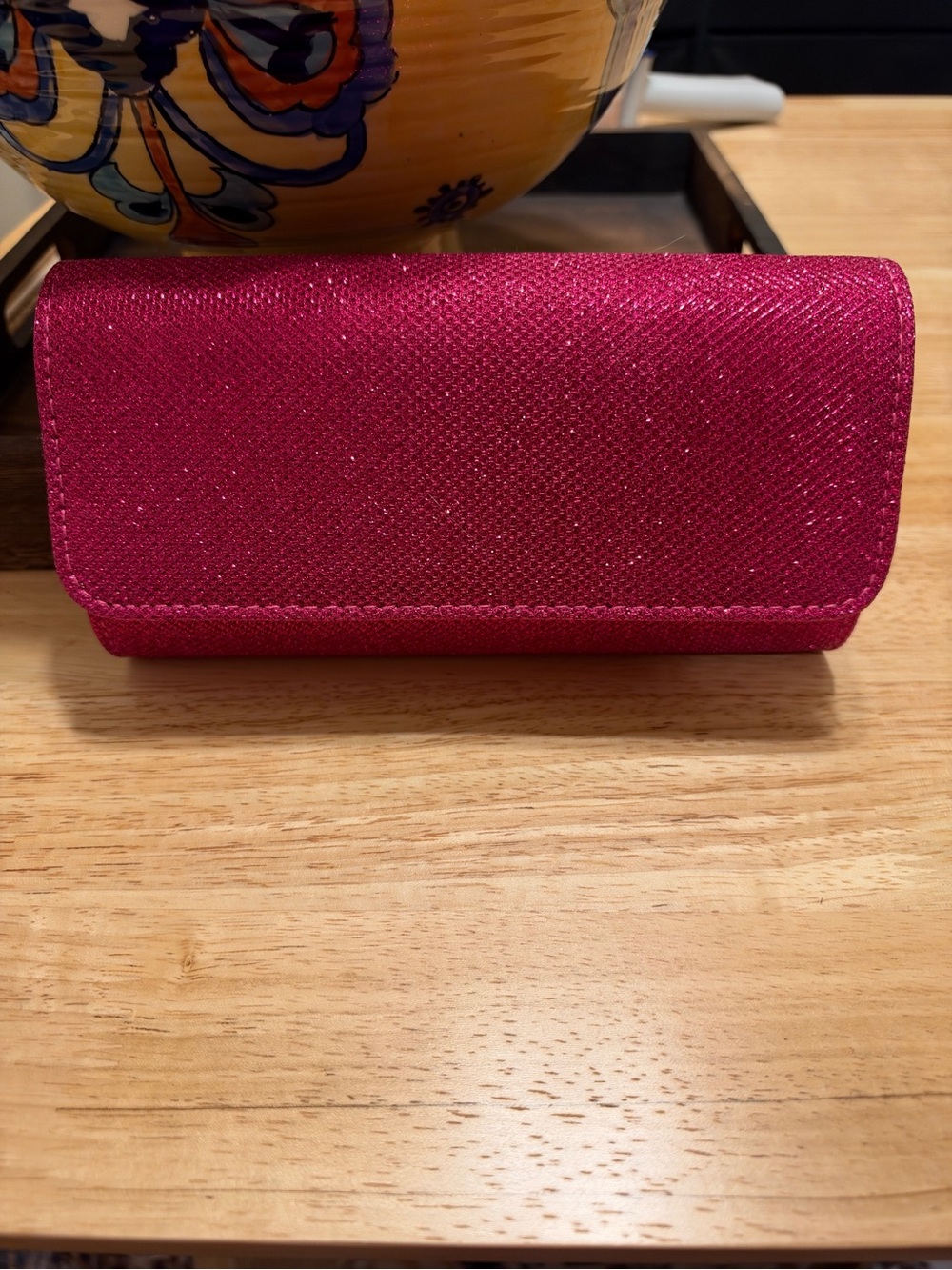 Hot Pink Glitter Clutch Purse Fuchsia Sparkly Evening Bag Chain Strap